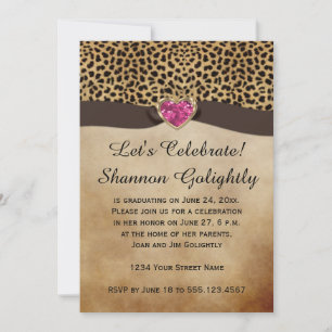 Leopard Print Roze Hart Bling Afstudeerfeest Kaart