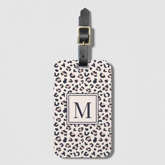 Leopard print roze monogram bagagelabel (Voorkant (verticaal))