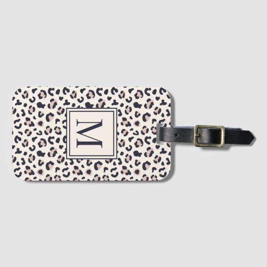 Leopard print roze monogram bagagelabel (Voorkant (horizontaal))