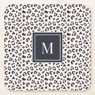 Leopard print roze monogram kartonnen onderzetters