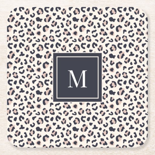 Leopard print roze monogram kartonnen onderzetters (Voorkant)