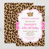 Leopard Print Roze Quatrefoil Verjaardagsfeest Kaart (Voorkant / Achterkant)