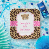 Leopard Print Roze Quatrefoil Verjaardagsfeest Papieren Bordje (Feest)