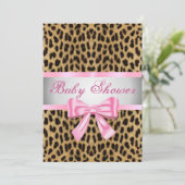 Leopard Print Roze strik Baby shower Uitnodiging (Staand voorkant)