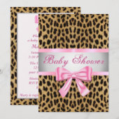 Leopard Print Roze strik Baby shower Uitnodiging (Voorkant / Achterkant)