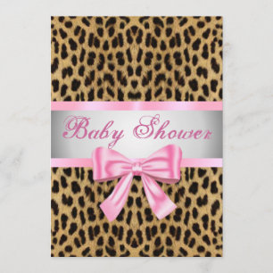 Leopard Print Roze strik Baby shower Uitnodiging