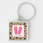 Leopard Print & Roze Teenslippers op maat Sleutelhanger (Voorkant)