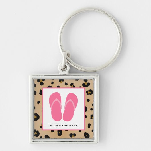 Leopard Print & Roze Teenslippers op maat Sleutelhanger (Voorkant)