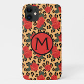 Leopard Print & Rozen Tattoo Monogram iPhone Case (Achterkant)