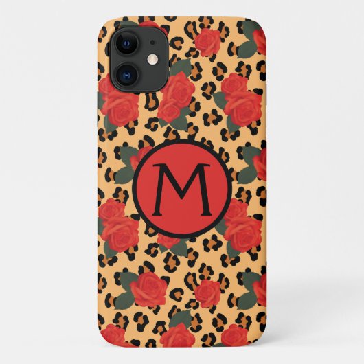 Leopard Print & Rozen Tattoo Monogram iPhone Case (Achterkant)