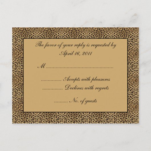 Leopard Print RSVP-Briefkaart Uitnodiging Briefkaart (Achterkant)
