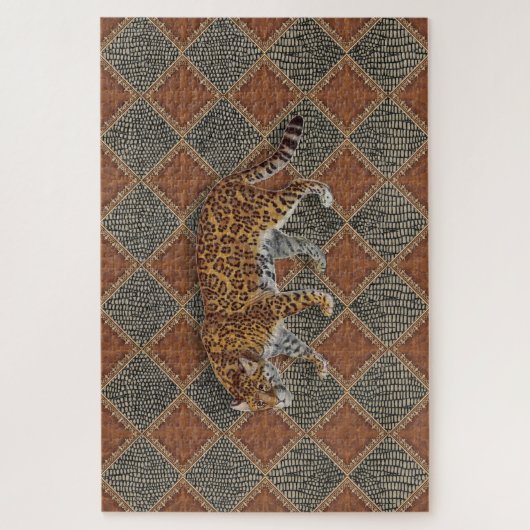  leopard Print Rust Leather Snake Skin Gold Legpuzzel (Verticaal)