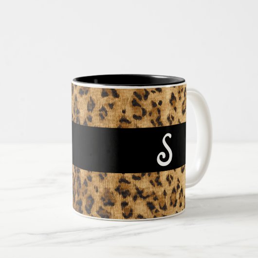 Leopard Print S monogram initialen Koffie Mok Cup (Voorkant rechts)