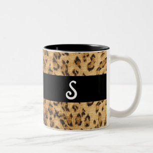 Leopard Print S monogram initialen Koffie Mok Cup