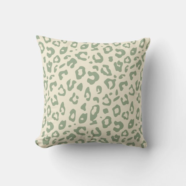 Leopard Print Sage Green en Cream Animal Print Kussen (Voorkant)