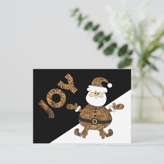 Leopard Print Santa Joy Briefkaart (Staand voorkant)