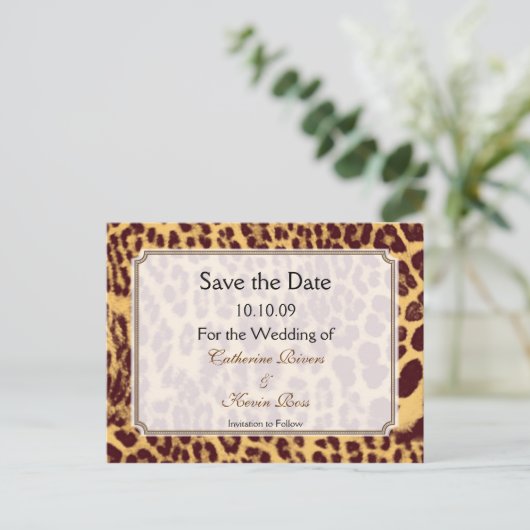 Leopard print save the date briefkaart (Staand voorkant)
