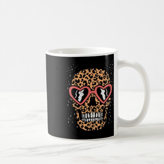 Leopard Print Schedel Skelet Grappig Halloween Vro Koffiemok (Rechts)