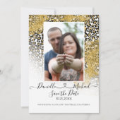Leopard Print Script Heart Gold Glitter Save The Date (Voorkant)