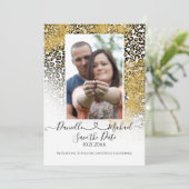 Leopard Print Script Heart Gold Glitter Save The Date (Staand voorkant)