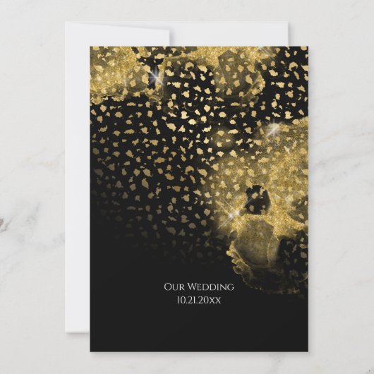 Leopard Print Script Heart Gold Glitter Save The Date (Achterkant)