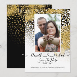 Leopard Print Script Heart Gold Glitter Save The Date
