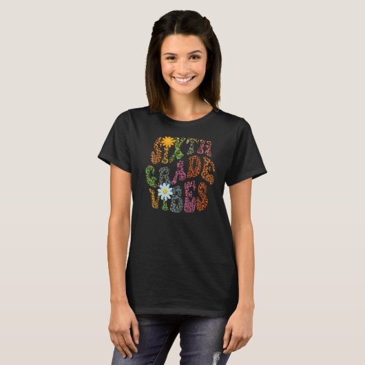 Leopard Print SIXTH GRADE VIBES Teacher Peace Love T-shirt (Voorkant volledig)