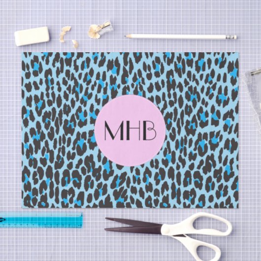 Leopard Print, Spots, Blue Leopard, Monogram Tissuepapier (Craft)