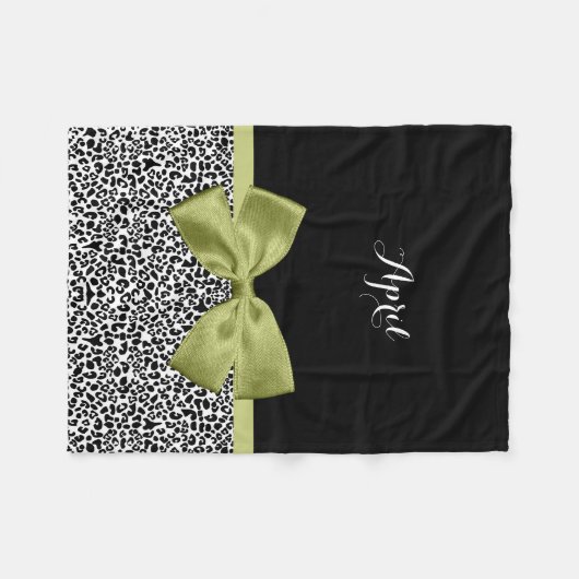  leopard Print Spring Green Bow met naam Fleece Deken (Voorkant (Horizontaal))
