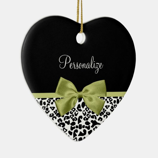  leopard Print Spring Green Bow met naam Keramisch Ornament (Rechts)