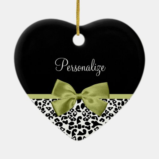  leopard Print Spring Green Bow met naam Keramisch Ornament (Achterkant)