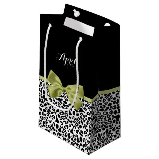  leopard Print Spring Green Bow met naam Klein Cadeauzakje (Voorkant Gekanteld)