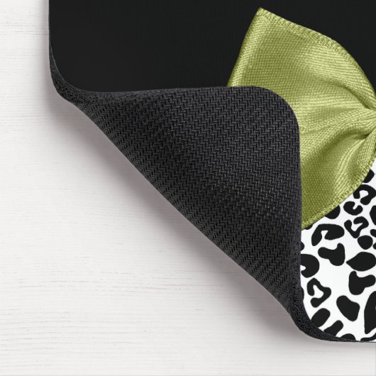 leopard Print Spring Green Bow met naam Muismat (Hoek)