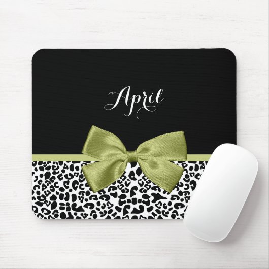  leopard Print Spring Green Bow met naam Muismat (Met muis)