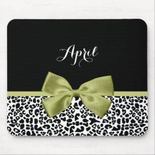 leopard Print Spring Green Bow met naam Muismat