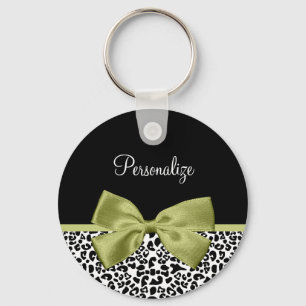  leopard Print Spring Green Bow met naam Sleutelhanger