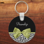  leopard Print Spring Green Bow met naam Sleutelhanger (Voorkant)