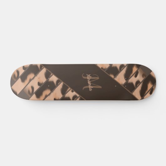 Leopard Print Striped Personated Monogram Name Persoonlijk Skateboard (Horizontaal)