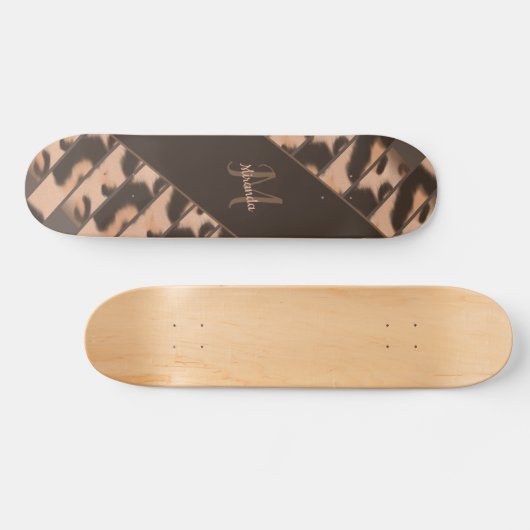 Leopard Print Striped Personated Monogram Name Persoonlijk Skateboard (Horizontaal)