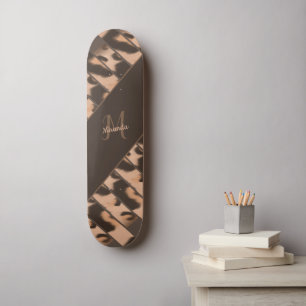 Leopard Print Striped Personated Monogram Name Persoonlijk Skateboard