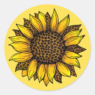 Leopard Print Sunflower Ronde Sticker