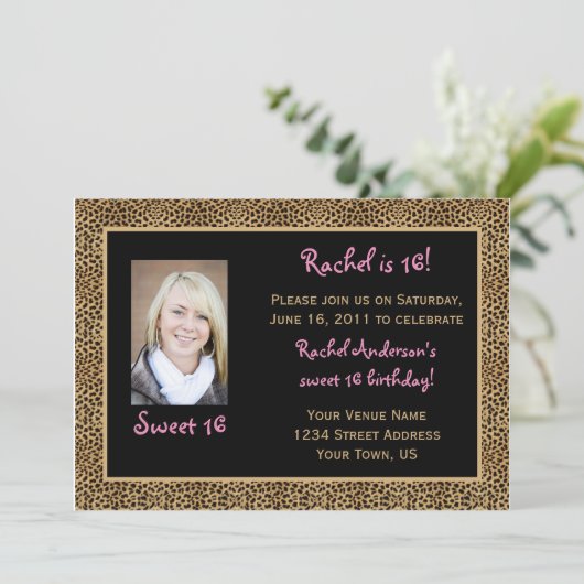 Leopard Print Sweet 16 Birthday Uitnodiging (Staand voorkant)