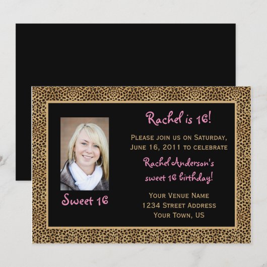 Leopard Print Sweet 16 Birthday Uitnodiging (Voorkant / Achterkant)