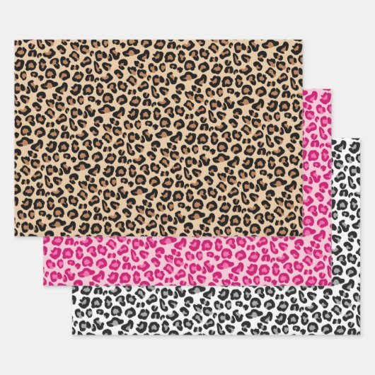 Leopard Print, Tan, Roze, Zwart & Wit Inpakpapier Vel (Set)