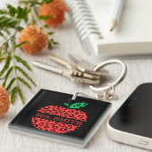 Leopard Print Teacher's Red Apple Sleutelhanger (Voorkant Rechts)