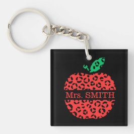Leopard Print Teacher's Red Apple Sleutelhanger