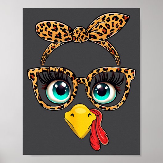 Leopard Print Thanksgiving Funny Turkey Face Gles  (Voorkant)