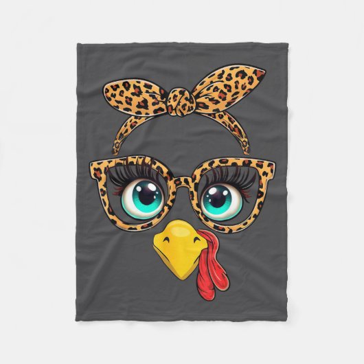 Leopard Print Thanksgiving Funny Turkey Face Gles  Fleece Deken (Voorkant)