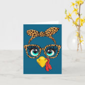 Leopard Print Thanksgiving Funny Turkey Face Gles  Kaart (Gele Bloem)