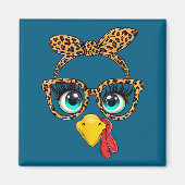 Leopard Print Thanksgiving Funny Turkey Face Gles  Magneet (Voorkant)